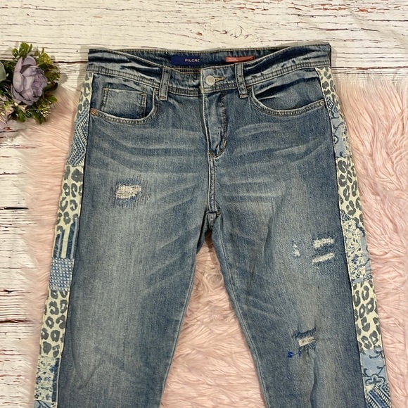 Anthropologie Pilcro Leopard Side Stripe Distressed Denim Boyfriend Jeans - Picture 7 of 11